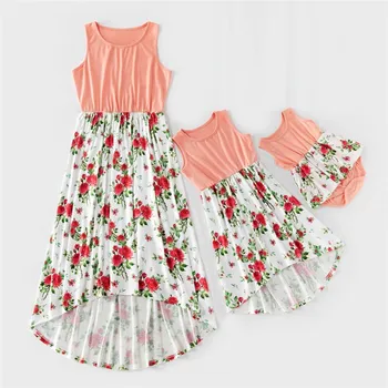 

Flower Print Mother Daughter Macthing Dresses Sleeveless Mommy and Me Clothes Outfits Family Look Women Girls Mom Mum Baby Dress