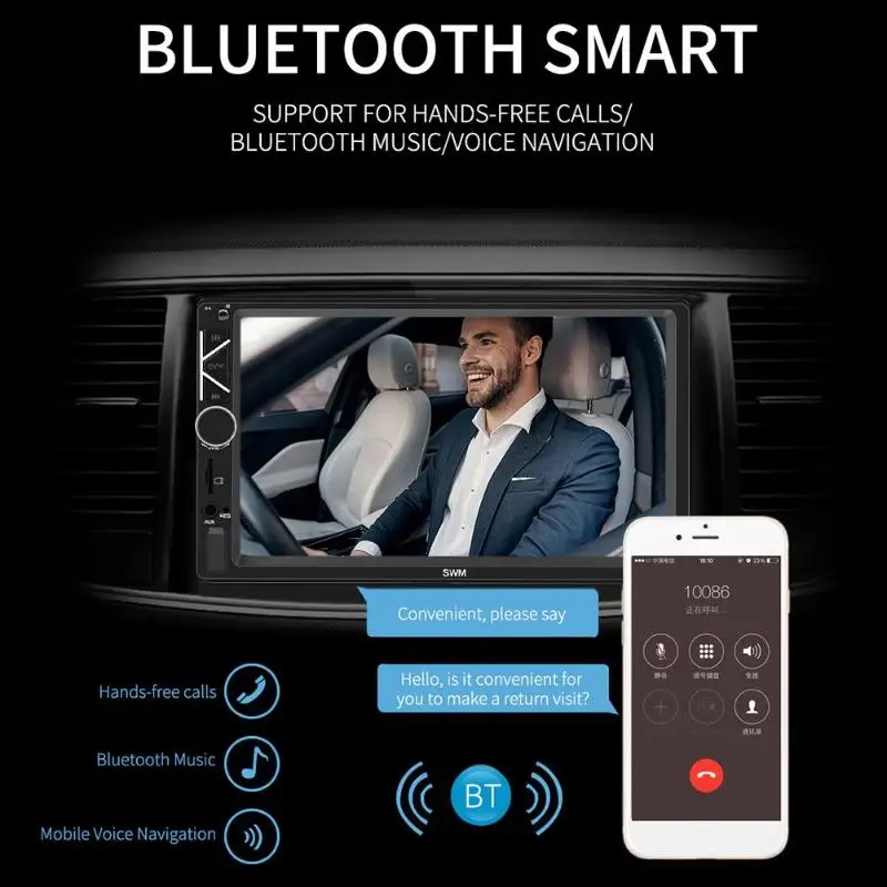 A6 7 дюймов 2 Din сенсорный экран автомобиля в тире стерео аудио FM радио Bluetooth зеркальная поверхность подключение головное устройство MP5 мультимедийный плеер