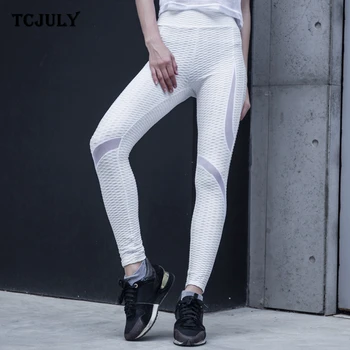 

TCJULY Mesh Patchwork Solid Push Up Leggings High Waisted Stretchy Workout Pants Women Breathable Quick Dry Slim Fitness Leggins