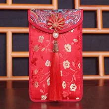 Новогодний красный конверт Свадебный Шелковый миллион ткань красная сумка с вышивкой персональный креативный подарок золотой карман для денег сумка