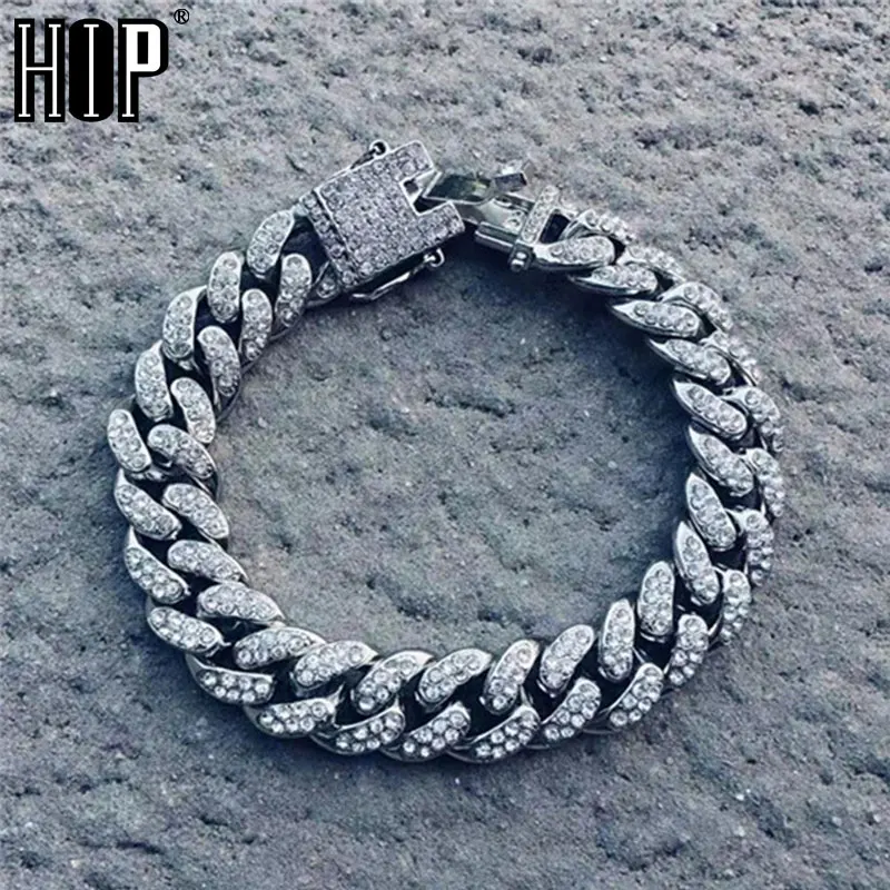 Хип-хоп, полная AAA, Bling, кубинская цепочка, Iced Out, мужской браслет, стразы, циркон, проложили, золотые, серебряные браслеты для мужчин, ювелирные изделия