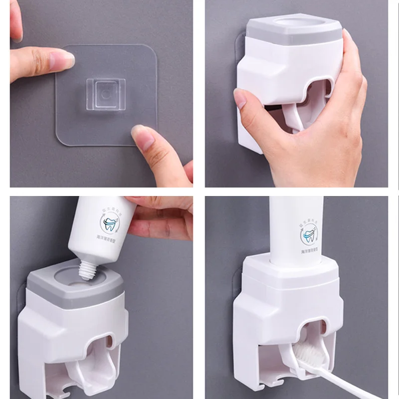 Toothbrush Holder Set Toothpaste Dispenser Wall Mount Stand Bathroom Accessories Set Rolling Automatic Squeezer Family Hygienic toothpaste squeezer toothbrush holder toothpaste dispenser