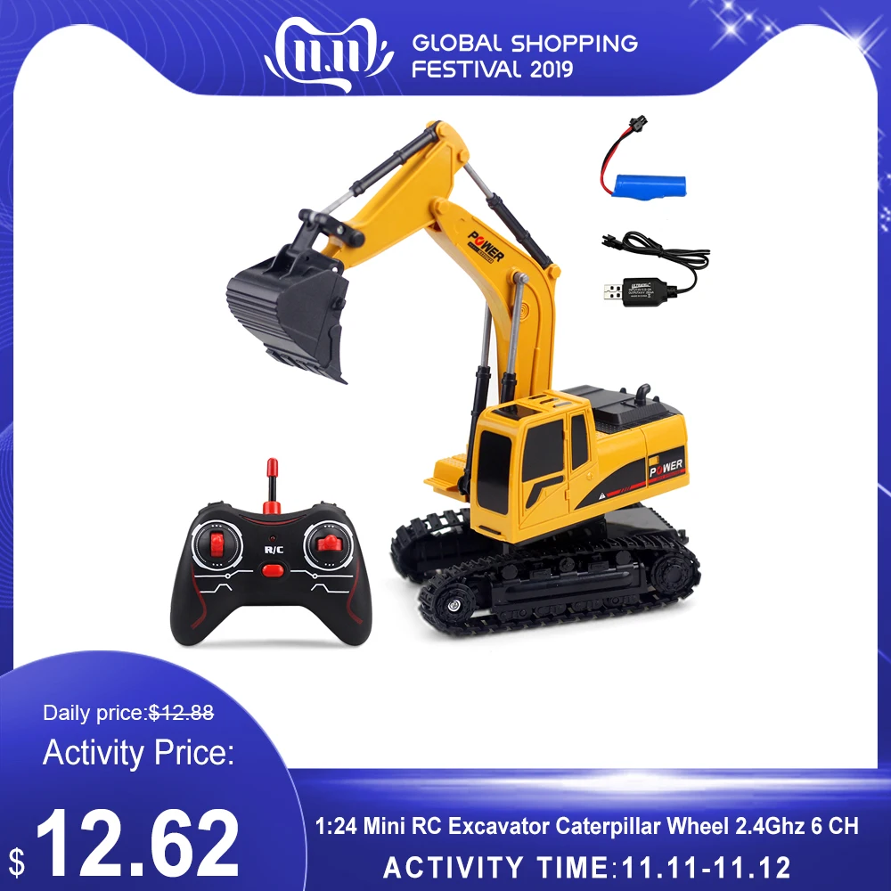 

1:24 Mini RC Excavator Caterpillar Wheel 2.4Ghz 6 Channel Rechargeable Simulated Excavator Remote Control Toys RC Truck for Kids