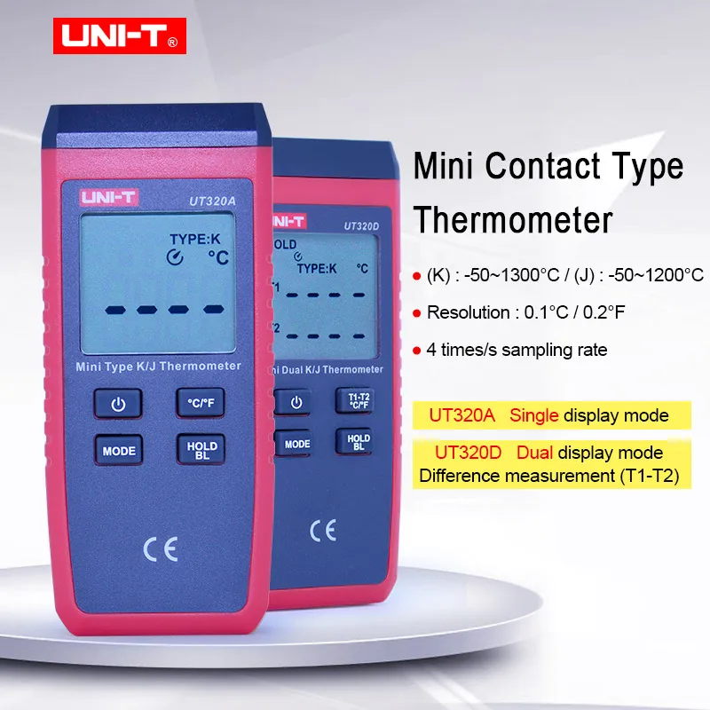 

Contact Type Thermometer UNI-T UT320A UT320D Thermocouple Single/Dual Channel K/J Temperature Tester Data hold MAX/MIN/AVG