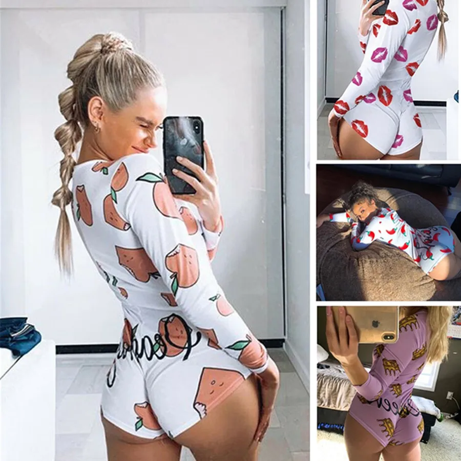 Sexy Women Bodysuit Long Sleeve Deep V Neck Bodycon Stretch Leotard Peachy Printed Button Short Romper Sleepwear Women Jumpsuit Sexy Women Bodysuit Long Sleeve Deep V Neck Bodycon Stretch Leotard Peachy Printed Button Short Romper Sleepwear Women Jumpsuit