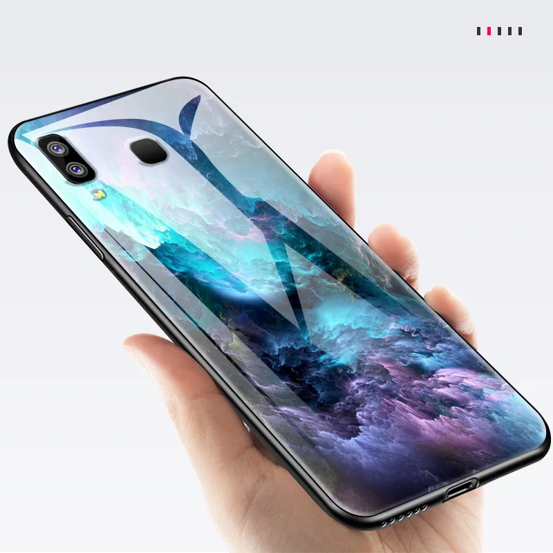 Закаленное Стекло чехол для samsung Galaxy A10 A20 A30 A40 A70 A80 A90 A6S A8S J4 плюс M10 M20 M30 S8 S9 S10+ с узором звездного неба в виде ракушки