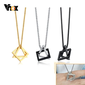 

Vnox Simple Interlocking Square Triangle Pendant Necklaces for Men Stainless Steel Modern Trendy Geometric Stacking Street Wear