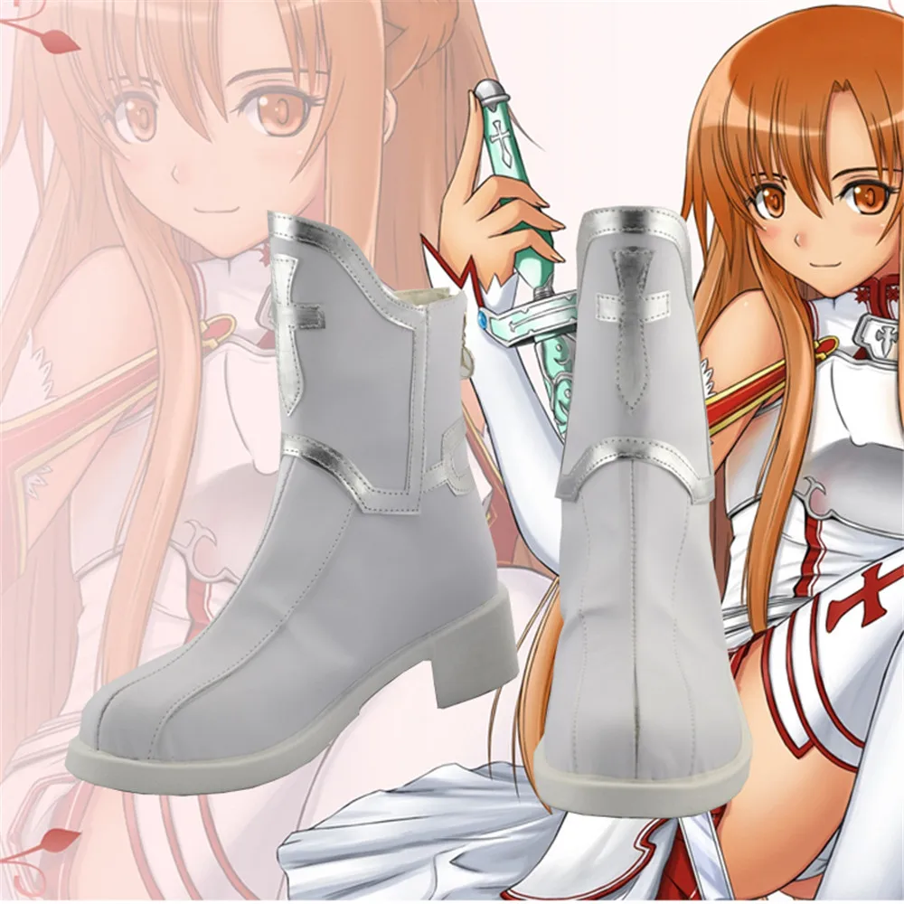 

Sword Art Online Yuuki Asuna Cosplay shoes women Asuna Yuki Role Play white boots large size Halloween props
