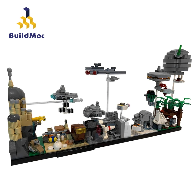 Photo Product BuildMoc Space Wars City Skyline Castle Architecture MOC Millennium Spaceship Destroyer Flying Model Building Blocks Bricks Toy