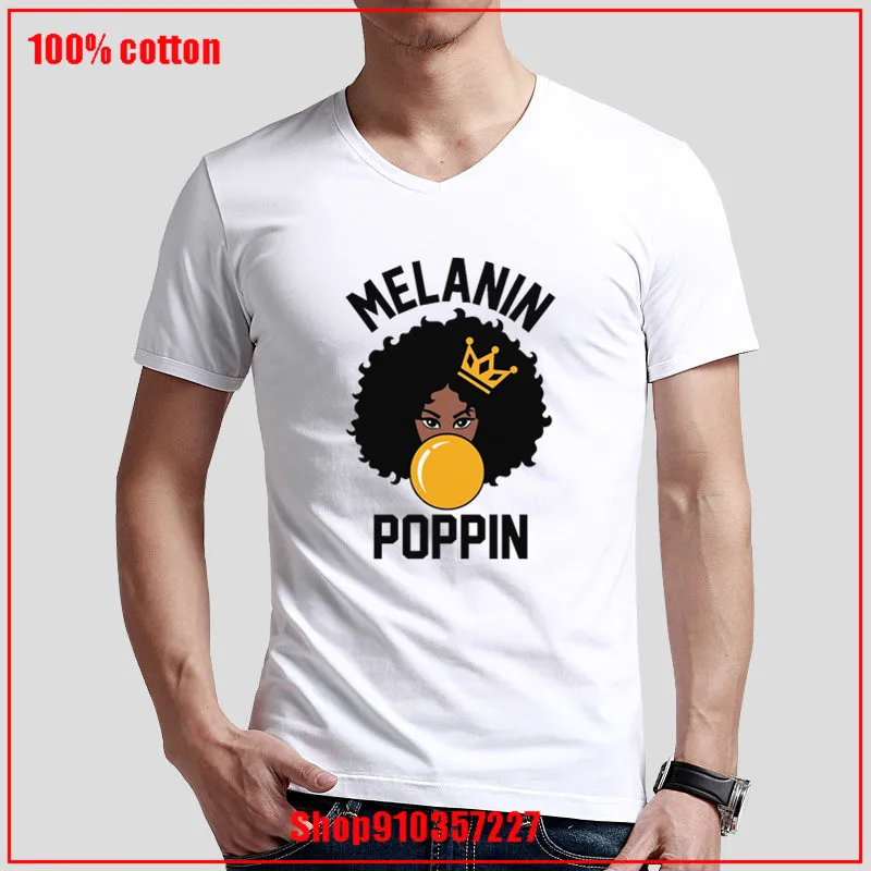 Melanin Poppin queen v образным вырезом против морщин хлопок поп Homme Топ тенниска размера