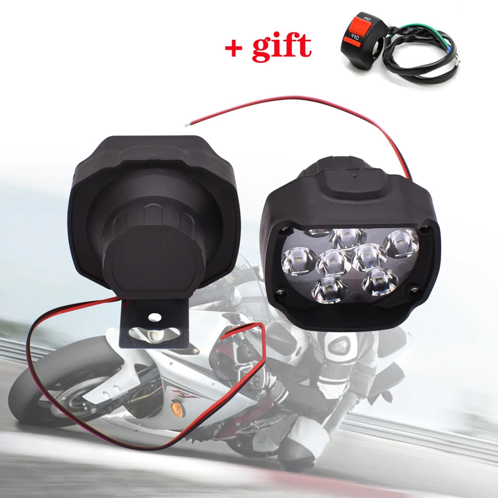 2PCS 10W Motorcycle Headlights LED Fog Spot Lights Switch Mounting Bracket Kits 