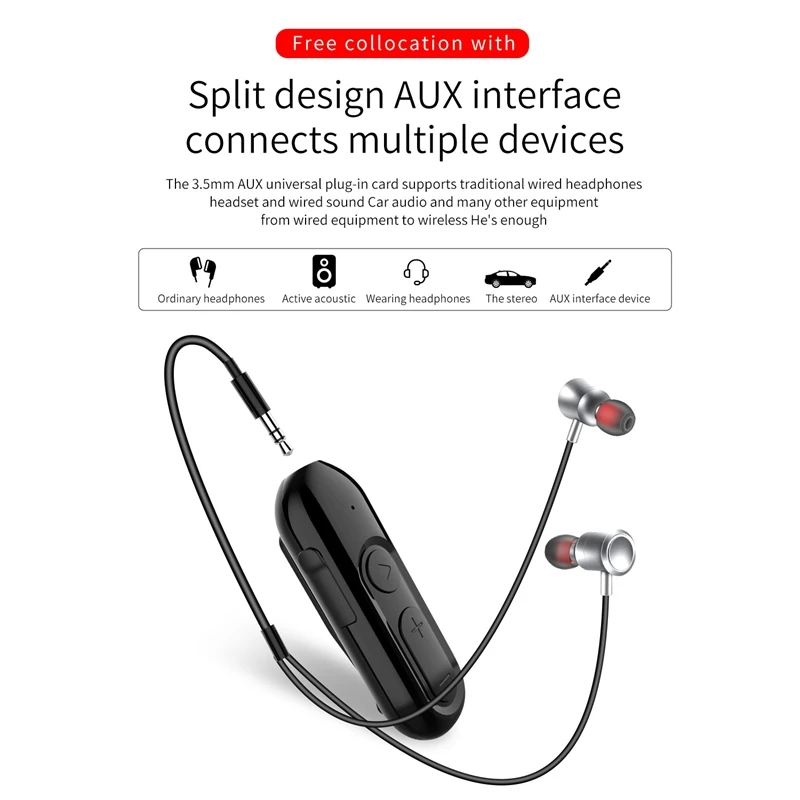 Bluetooth 5 0 Receiver with Earphone Mic 3 5mm Jack AUX Wireless o Adapter for Car Headphone Speaker Stereo Music