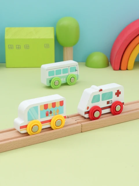 나무 철도 트랙 다이캐스트 자동차 비행기 장난감, 나무 기차 트랙 장난감, 레일 시뮬레이션 관성 자동차 교육용 어린이 장난감