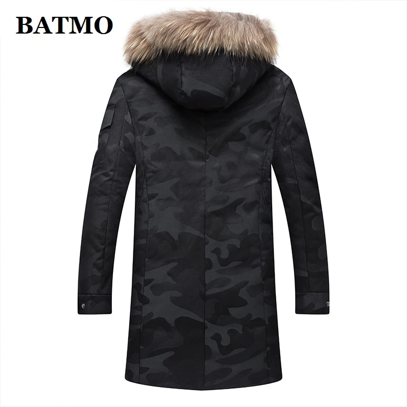 BATMO Новое поступление зима 90% белый утиный пух с капюшоном куртки для мужчин, енот меховой воротник камуфляж пальто для мужчин, 999