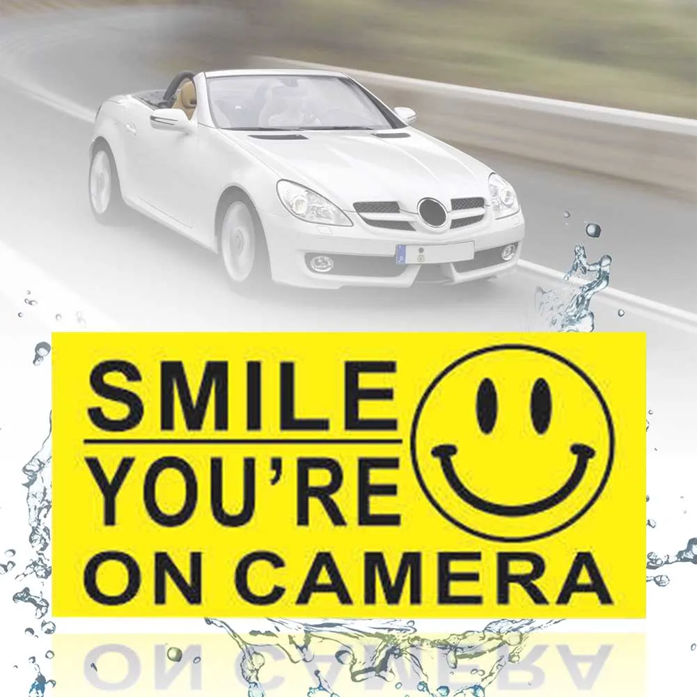 

4Pcs Smile Face Waterproof PVC You Are On Camera CCTV Warning Sticker Security Sign Business Decal Self Adhesive Car Accessories