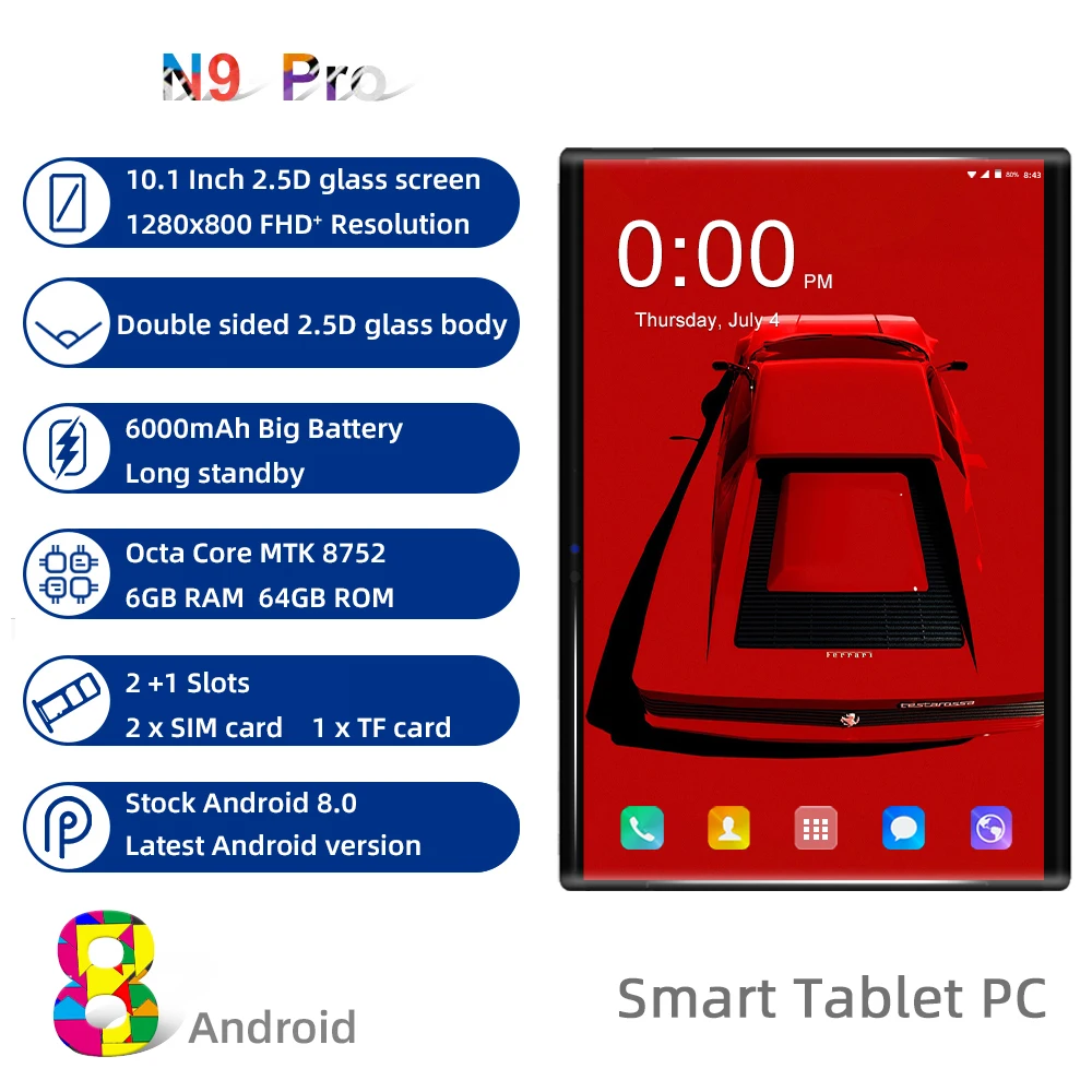 10,1 дюймовый планшетный ПК Android 8,0 Google Play Восьмиядерный SIM 3g 4G LTE wifi gps ram 6 Гб 64 Гб планшеты двухсторонний 2.5D стеклянный корпус