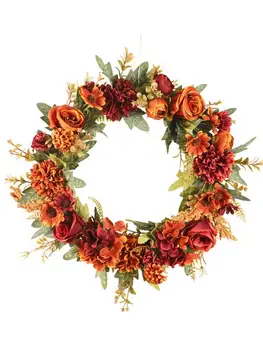 

Artificial Wreath Durable Beautiful Rose Fall Wreath Decoration Garland for Home Wedding Holiday