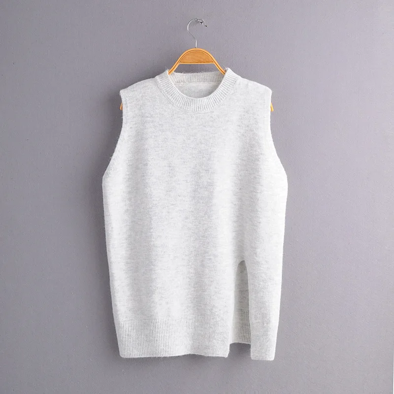 light gray Chu Sau beauty Новые Модные осенние зимние теплые свитера с круглым вырезом без рукавов Женские повседневные стильные шикарные вязаные жилеты женские - Цвет: light gray