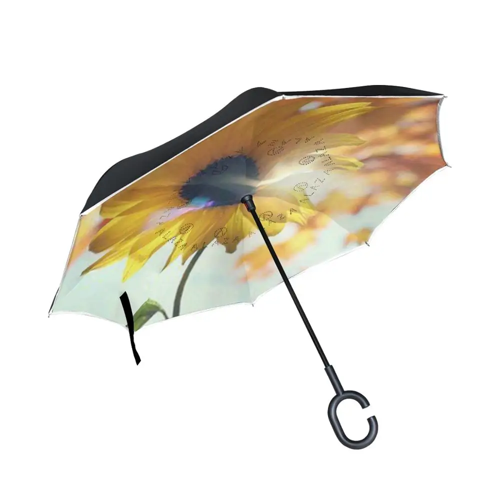

Susino Sun-Sunflower Stick Umbrella Women Men Double Layer Black Reverse Umbrella Rain Umbrellas Waterproof