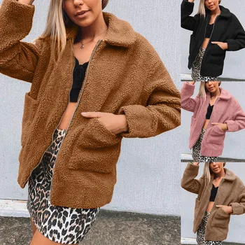 

Coats Womens Ladies Warm Faux Fur Coat Jacket Winter Solid Lapel Zipper Pocket Parka Outerwear Coat Female 19Sep25