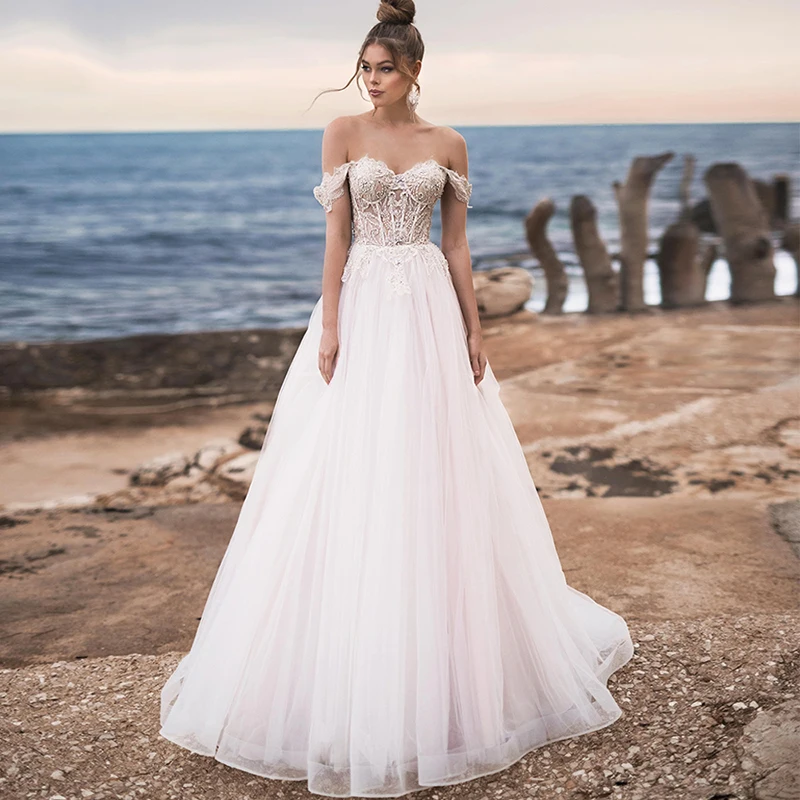 

Eightree Sweetheart A Line Wedding Dresses Lace Beading Off Shoulder Bride Dress Backless Wedding Gowns Plus Size Robe de Mairee