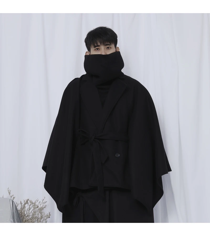 Оригинальное новое шерстяное пальто Мужское Yamamoto wind темно черное модное мужское накидка свободное тканевое