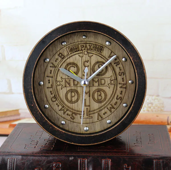 

Constantine vintage old black wood alarm clock table solid wood carving fashion creative retro European table clock kid alarm