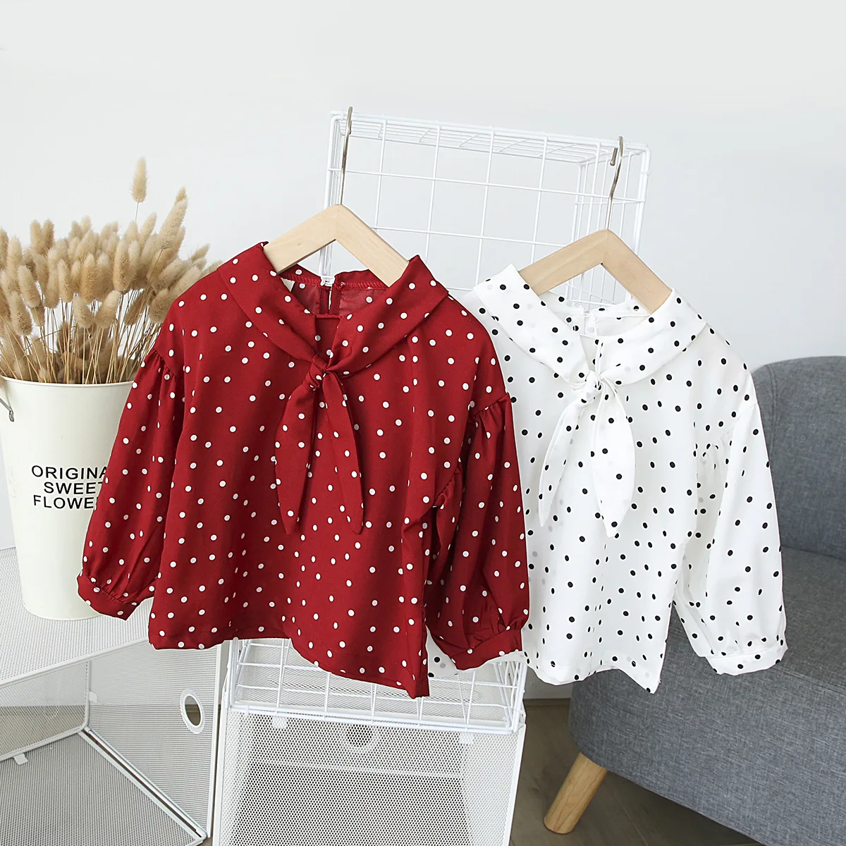 

Girls' Shirt Autumn Clothing Lantern Sleeve Korean-style Princess Long Sleeve Western Style CHILDREN'S Shirt Women's Autumn Smal