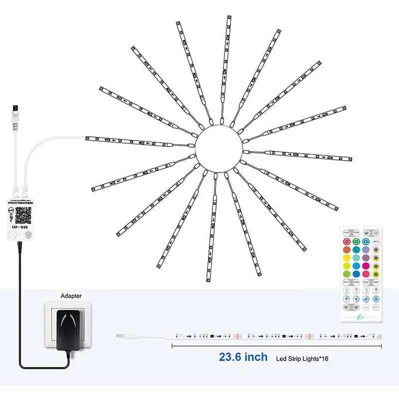 Strisce luminose a LED per fuochi d'artificio, 16 pezzi, lampada meteora con controllo musicale per decorazioni natalizie, striscia luminosa con controllo remoto_voghion.com