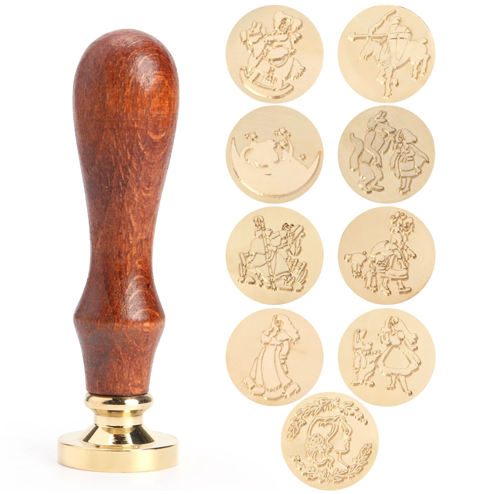 Retro View Ancient Sealing Wax Stamps Wooden Handle Craft Wax Seal Stamp DIY Set 