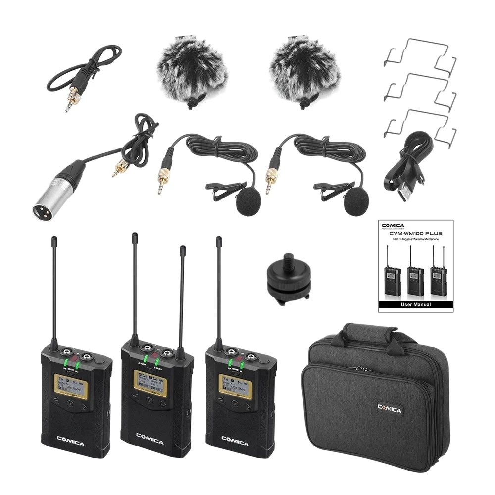 CoMica CVM-WM100 PLUS UHF 48-Channel Wireless Dual Lavalier Microphone System for Canon Nikon Sony Panasonic DSLR Camera | Электроника