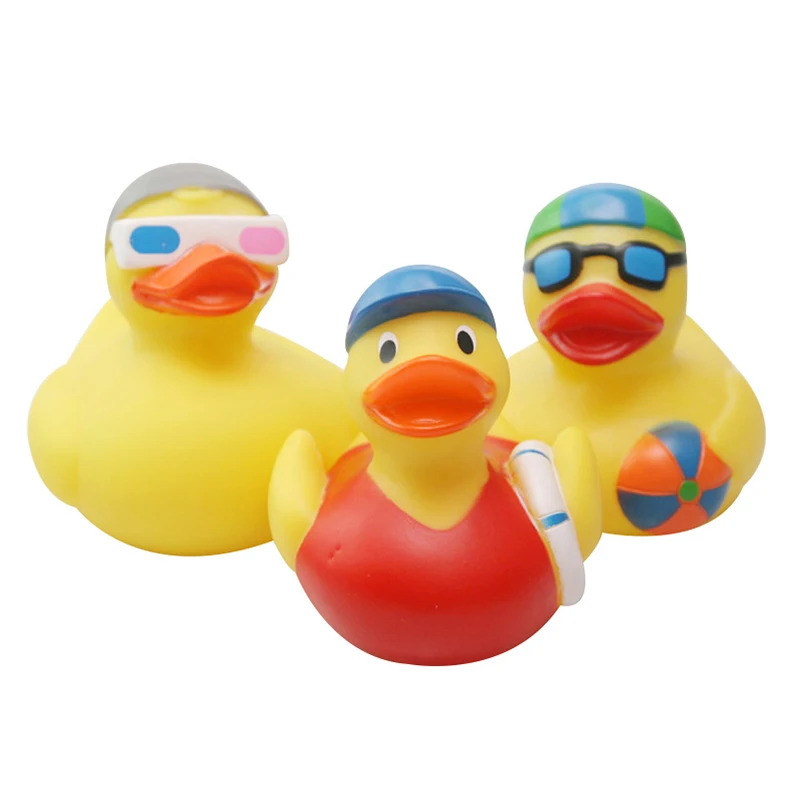 All 3 pcs 3 шт., Детская Классическая резиновая игрушка для ванны, утка, детский душ, для плавания, дайвинга, купальник, Летний стиль, утки, сжимаются, звучащие игрушки - Цвет: All 3 pcs