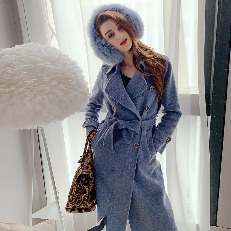 

Dabuwawa Women Elegant Winter Wool Overcoat Long Bandage Woolen Coat Cardigan Loose Cashmere Long Coats Female DN1DCO014