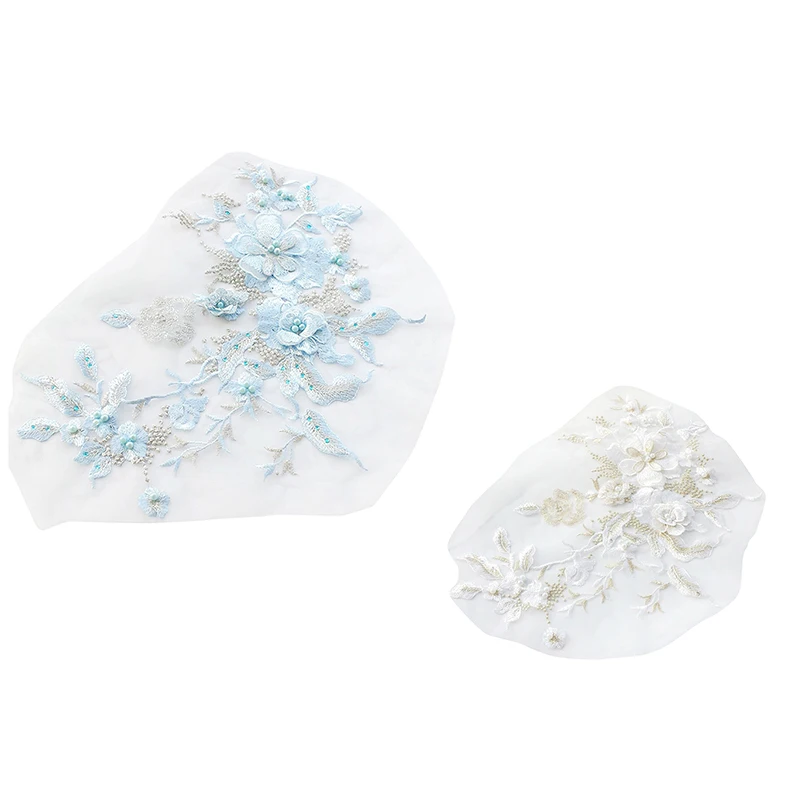 2 шт цвет жемчуг бисером 3D вышивка патч Свадебная Цветочная кружевная нашивка одежда для выступлений кружево своими руками аксессуары аппликационный костюм