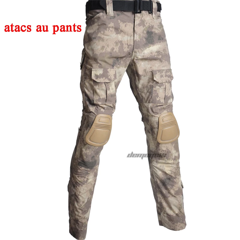 atacs au pants Тактическая Военная форма костюмы камуфляж стрельба рубашки в охотничьем стиле брюки налокотники наколенники CS страйкбол Пейнтбол Одежда наборы - Цвет: atacs au pants