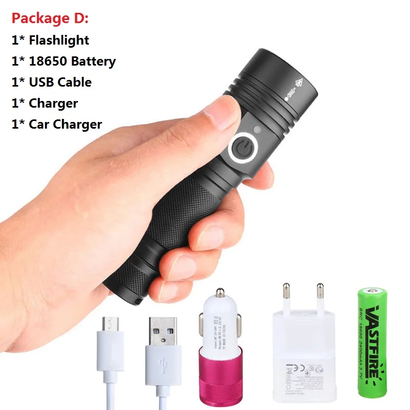 Яркий светодиодный фонарь XHP50, тактический фонарь, заряжаемый от USB, лампа Linterna, яркий фонарь, с батареей 18650 - Цвет: Коричневый