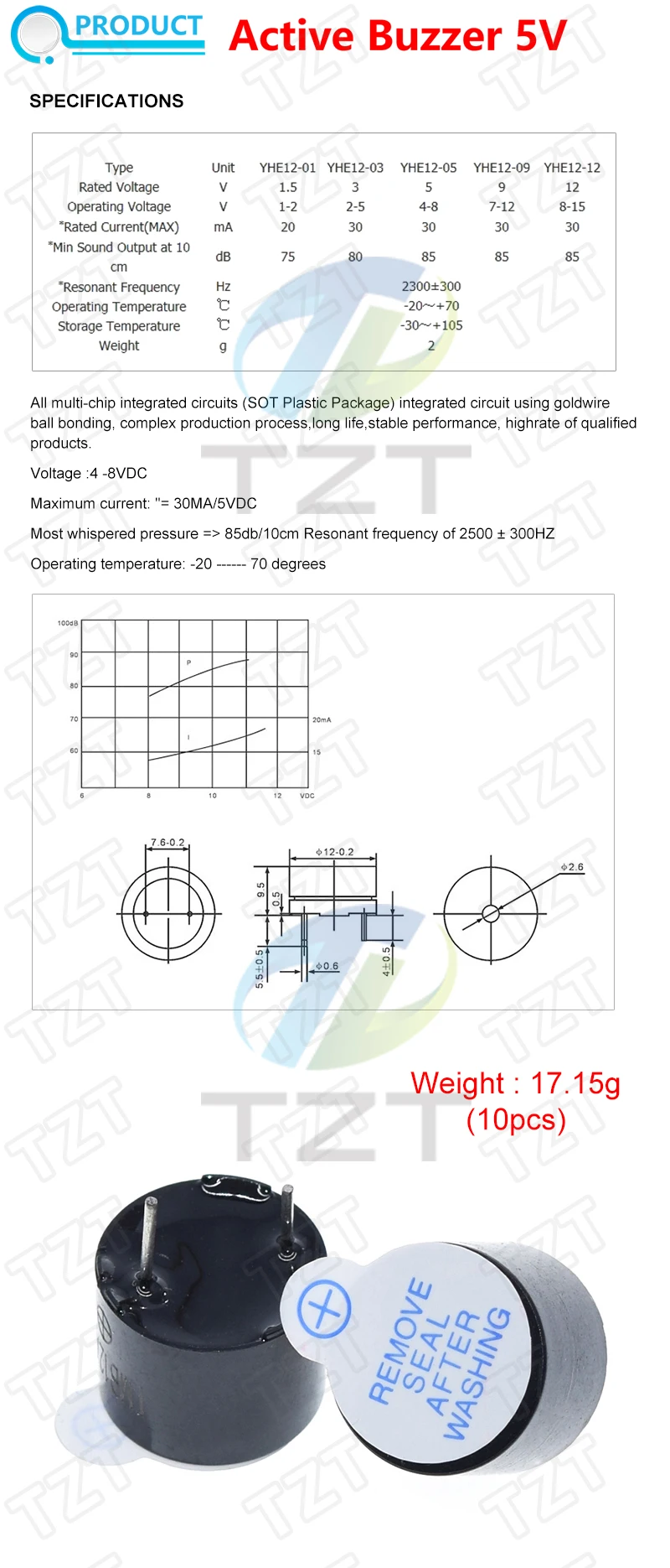 10PCS Aktive Summer 3V/5V/12V/16R TMB12A03 TMB12A05 TMB12A12 Magnetische Lange Dauer beep Ton 12095 12*9,5mm Mini Stecker Lautsprecher – Detail 9