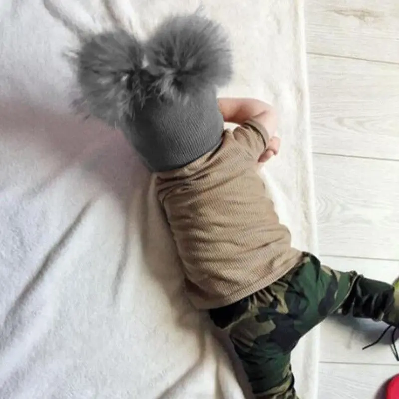 Детские зимние шапки, шерстяные вязаные шапочки, шапка с помпоном из искусственного меха, теплые шапки