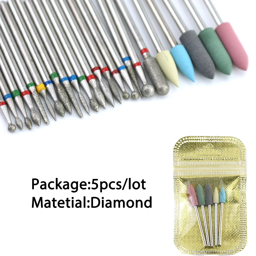 5/6/7 Diamond Nail Drill Bits Milling Cutter Set Cutters Manicure Silicon Stone Pedicure Electric for Mill Manicure Machine