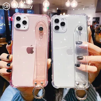 

Lovebay Airbag Shockproof Glitter Phone Case For iPhone 11 Pro 7 8 6 6S Plus X XR XS Max Wrist Strap Clear Solid Soft TPU Cover