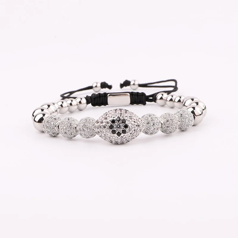 New Design Luxury Men Bracelet Jewelry Gold Plated CZ Pave Fat Eye Charm Beaded Macrame Adjustable Bracelet Women - Image 4