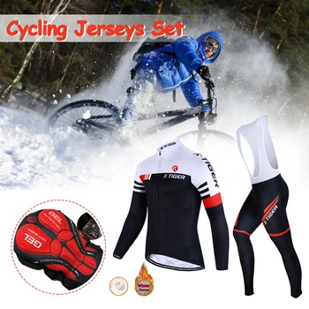 

Cycling Jerseys Set Long Sleeve Cycling Jersey 5D Gel Padded Bib Pants Trousers Autumn Winter Thermal Fleece Cycling Set Instock