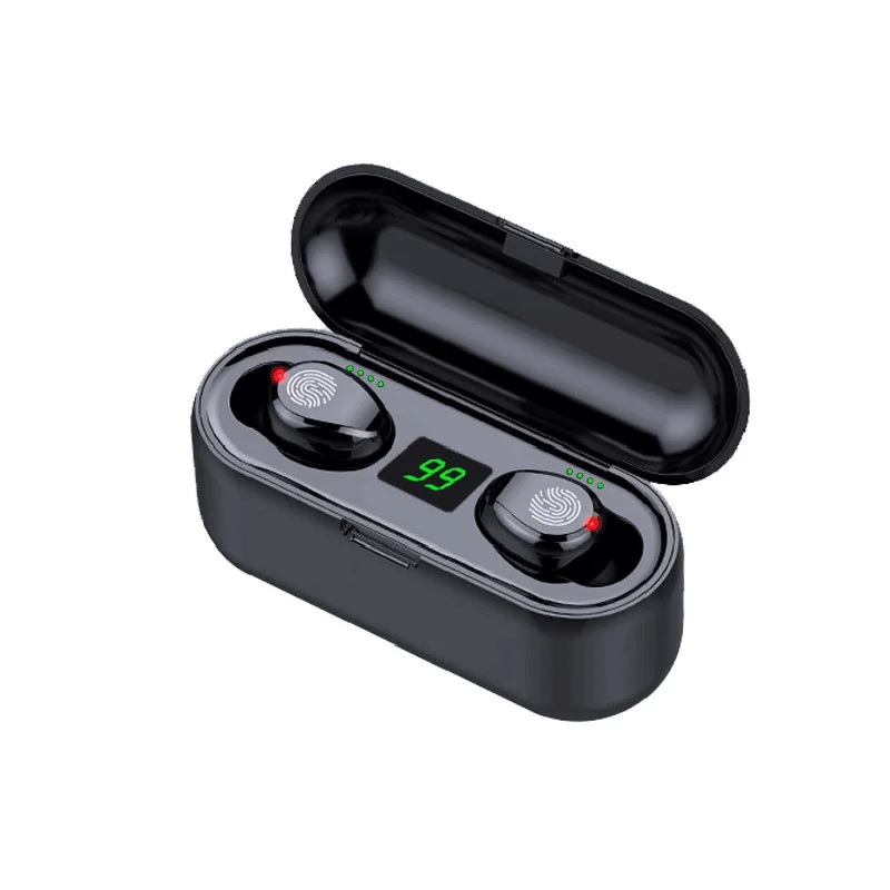 Черный Новинка F9 TWS Bluetooth 5,0 Наушники Hi-Fi в уши светодиодный дисплей гарнитура спортивные наушники для вождения с 2000 мАч power Bank для Android IOS - Цвет: Черный