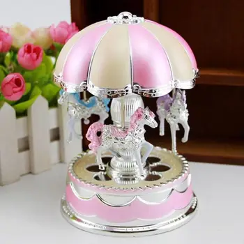 

Music Box Musical Box Carousel Music Box Exquisite Romantic 3 LED Light Merry Go Round Colorful Clockwork Wedding Horse