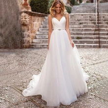 

Vintage Organza White Wedding Dress Pleat Floor Length Long Bridal Gown For Woman Sleeveless With Crystal Sashes Simple Backless