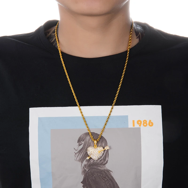 US7 стрелы ожерелье в виде сердца и кулон проложили со стразами Bling Iced Out Подвеска из нержавеющей стали цепь для мужчин хип хоп ювелирные изделия