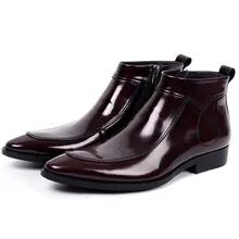Men Black Brown Chelsea Boots Fashion Pointed Toe Genuine Leather Dress Boots Shoes High Top Male Short Ankle Boots