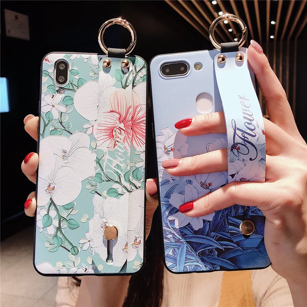 

Wrist Strap Phone Case for OPPO R17 R9 R11 R11s Plus R15 Pro A83 A79 Vintage Lily Orchid Flowers Soft Cases A5 A7 A3 Fundas Capa