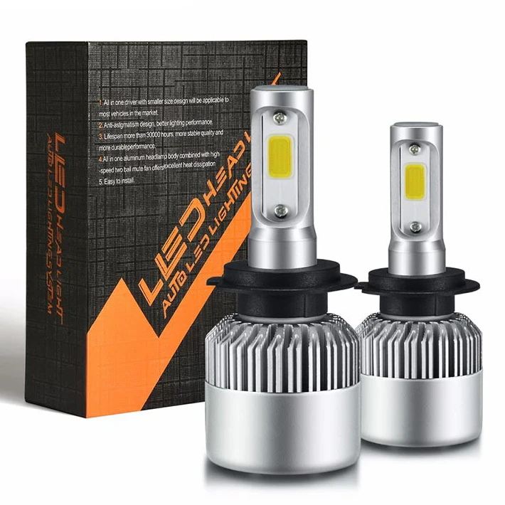1 светодиодный ных ламп для фар H7 H1 H3 H4 COB Chips S2 72 Вт ная лампа H11 9005 9006 Стайлинг