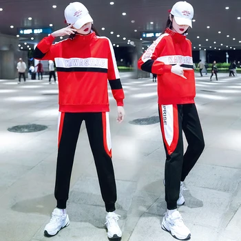 

2020 spring women's large size personality hip-hop printed tops+pants tracksuits female casual plus size loose two-piece sets